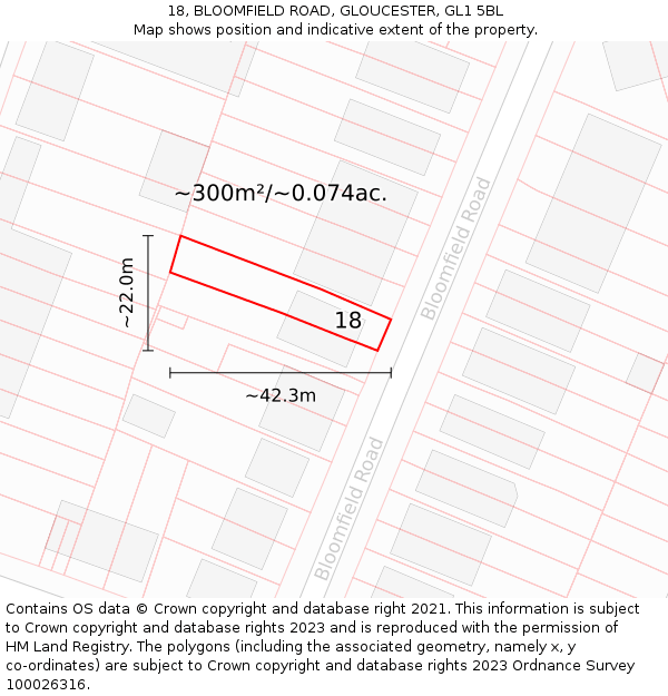 18, BLOOMFIELD ROAD, GLOUCESTER, GL1 5BL: Plot and title map