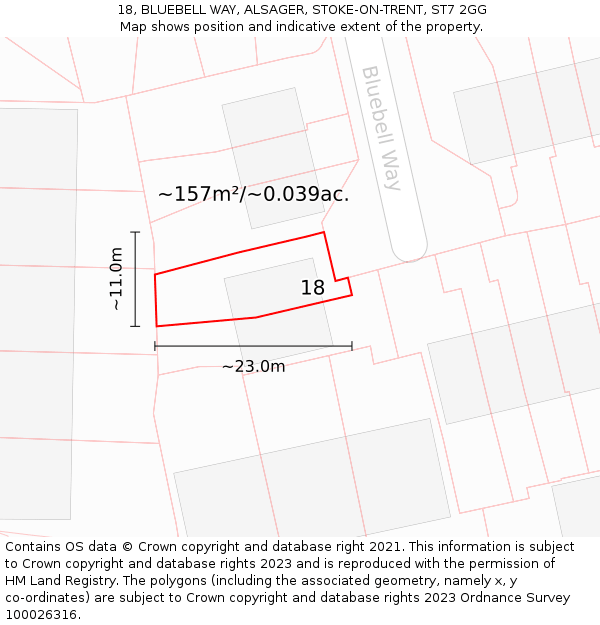 18, BLUEBELL WAY, ALSAGER, STOKE-ON-TRENT, ST7 2GG: Plot and title map