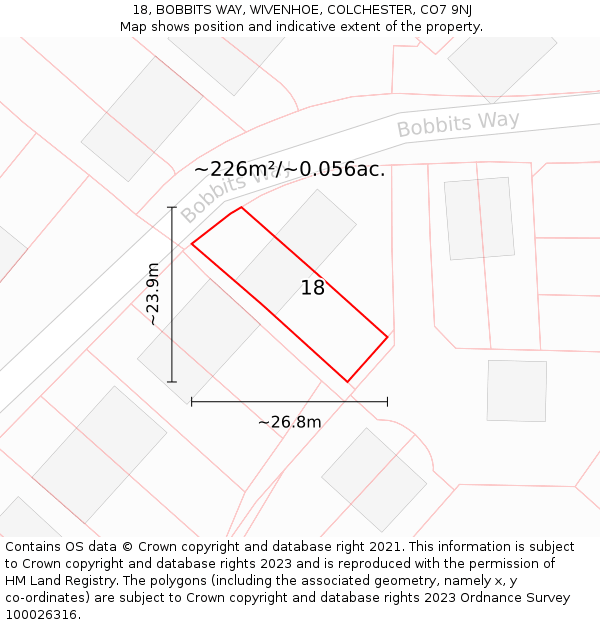 18, BOBBITS WAY, WIVENHOE, COLCHESTER, CO7 9NJ: Plot and title map