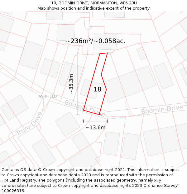 18, BODMIN DRIVE, NORMANTON, WF6 2RU: Plot and title map