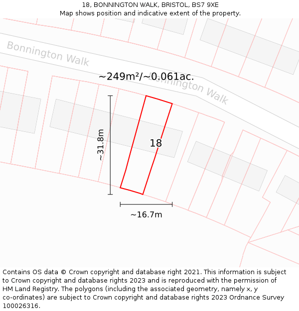 18, BONNINGTON WALK, BRISTOL, BS7 9XE: Plot and title map