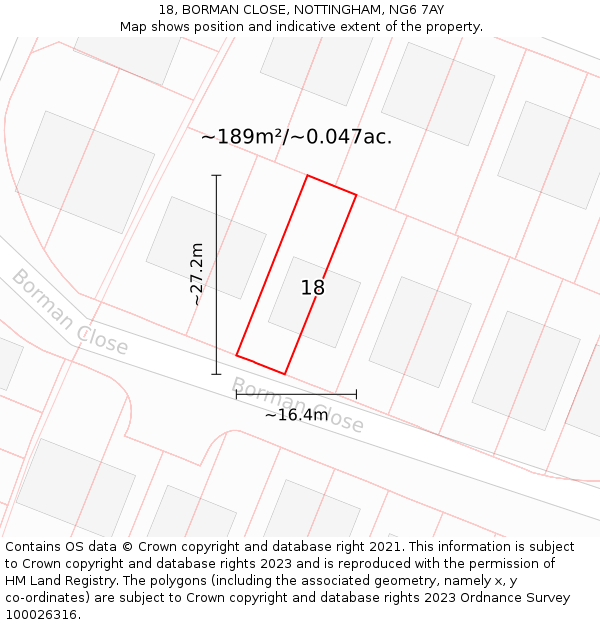 18, BORMAN CLOSE, NOTTINGHAM, NG6 7AY: Plot and title map