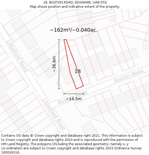 18, BOSTON ROAD, EDGWARE, HA8 0TQ: Plot and title map