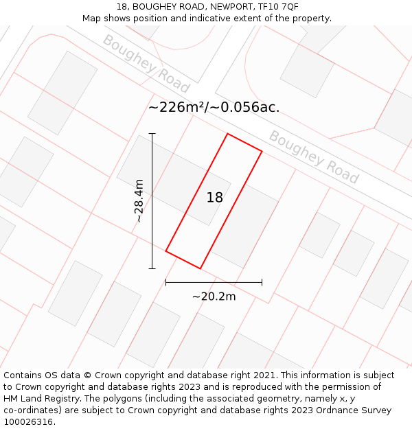 18, BOUGHEY ROAD, NEWPORT, TF10 7QF: Plot and title map