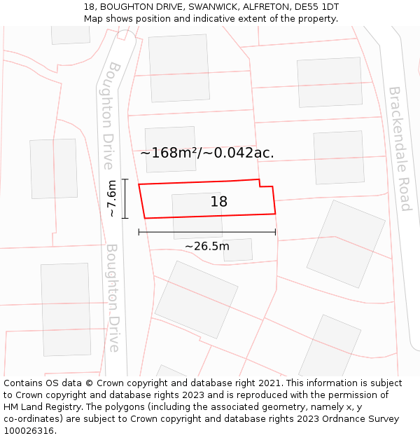 18, BOUGHTON DRIVE, SWANWICK, ALFRETON, DE55 1DT: Plot and title map