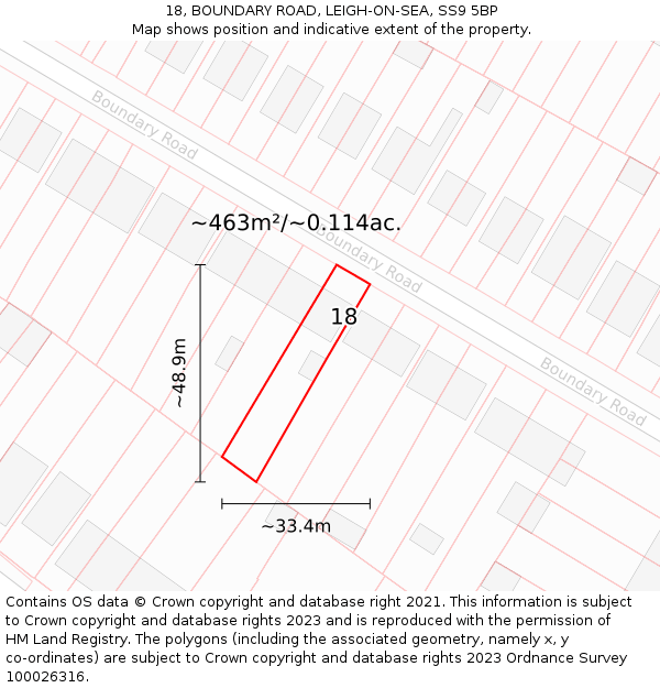 18, BOUNDARY ROAD, LEIGH-ON-SEA, SS9 5BP: Plot and title map