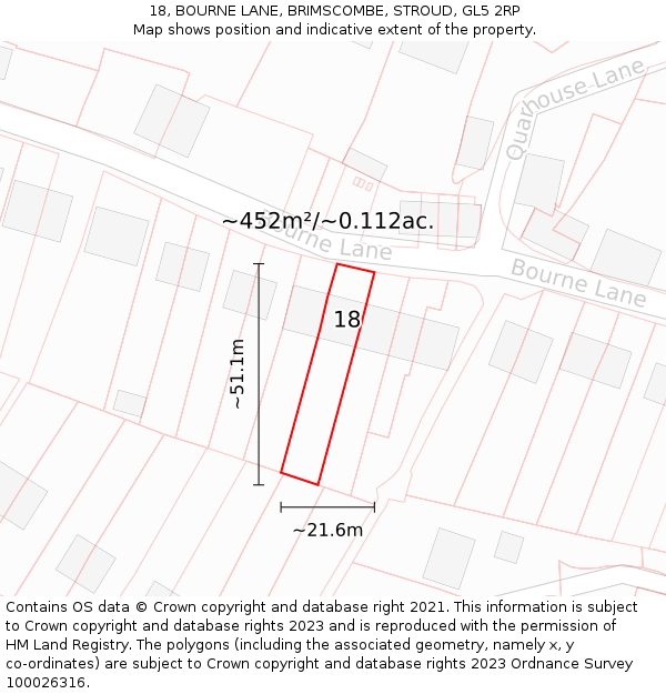 18, BOURNE LANE, BRIMSCOMBE, STROUD, GL5 2RP: Plot and title map