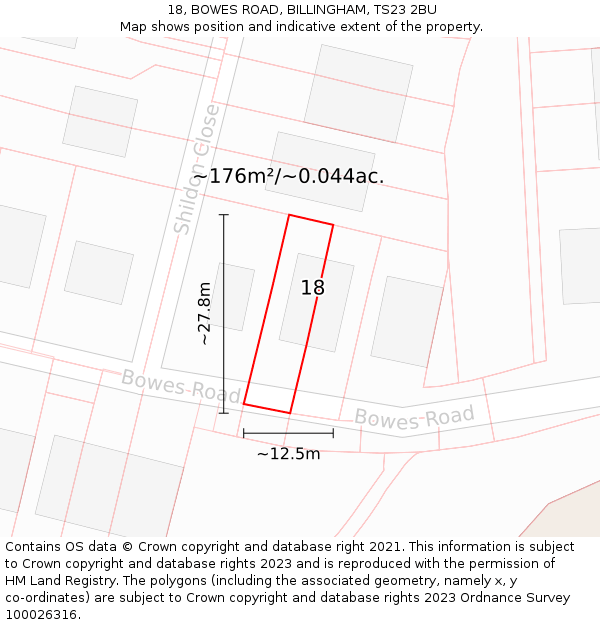 18, BOWES ROAD, BILLINGHAM, TS23 2BU: Plot and title map