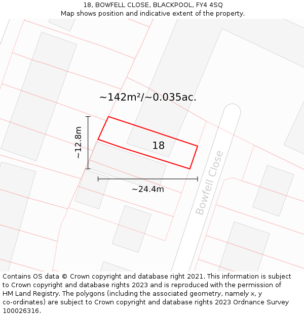 18, BOWFELL CLOSE, BLACKPOOL, FY4 4SQ: Plot and title map