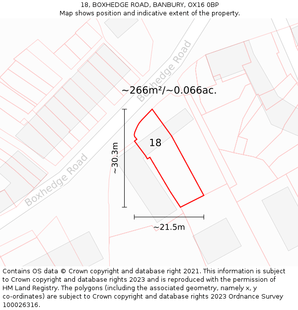 18, BOXHEDGE ROAD, BANBURY, OX16 0BP: Plot and title map