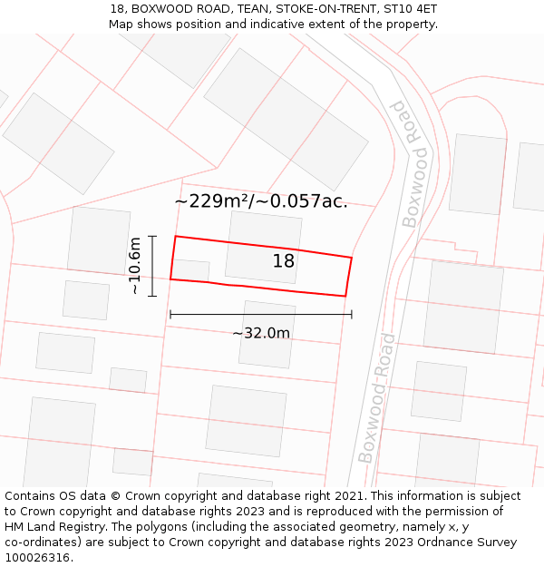 18, BOXWOOD ROAD, TEAN, STOKE-ON-TRENT, ST10 4ET: Plot and title map