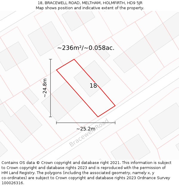 18, BRACEWELL ROAD, MELTHAM, HOLMFIRTH, HD9 5JR: Plot and title map
