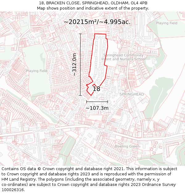 18, BRACKEN CLOSE, SPRINGHEAD, OLDHAM, OL4 4PB: Plot and title map
