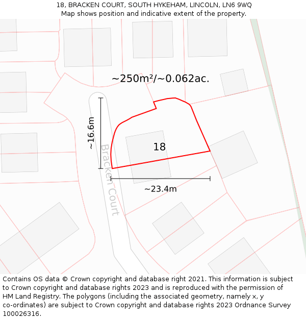 18, BRACKEN COURT, SOUTH HYKEHAM, LINCOLN, LN6 9WQ: Plot and title map