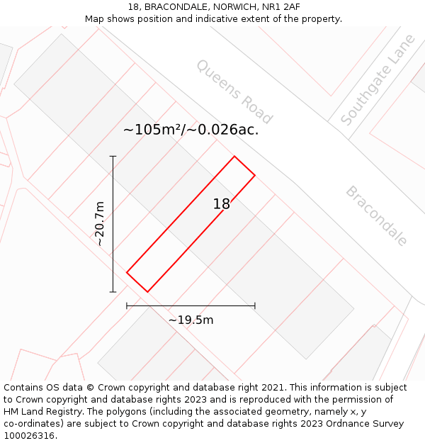 18, BRACONDALE, NORWICH, NR1 2AF: Plot and title map