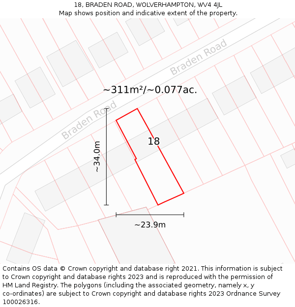18, BRADEN ROAD, WOLVERHAMPTON, WV4 4JL: Plot and title map