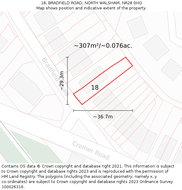 18, BRADFIELD ROAD, NORTH WALSHAM, NR28 0HG: Plot and title map