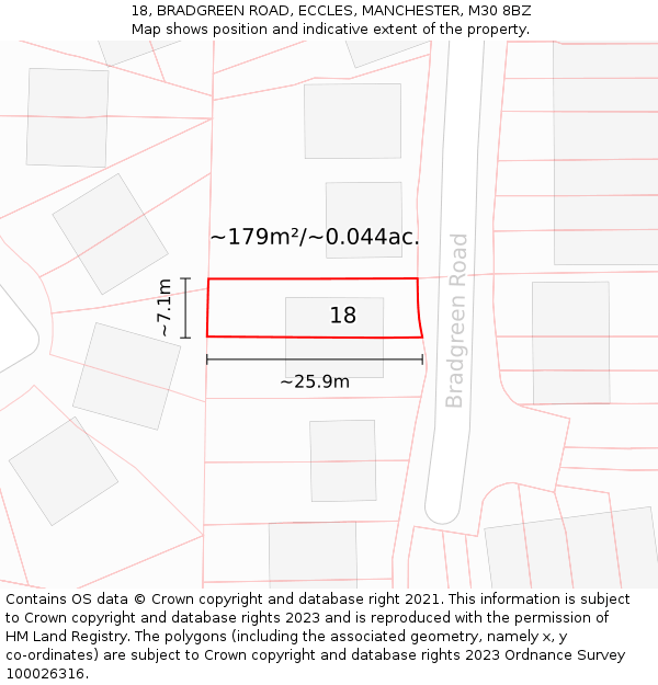 18, BRADGREEN ROAD, ECCLES, MANCHESTER, M30 8BZ: Plot and title map