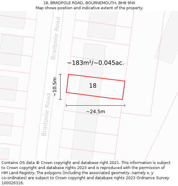 18, BRADPOLE ROAD, BOURNEMOUTH, BH8 9NX: Plot and title map