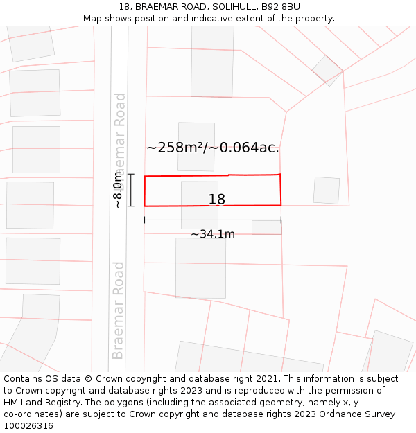 18, BRAEMAR ROAD, SOLIHULL, B92 8BU: Plot and title map