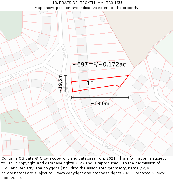 18, BRAESIDE, BECKENHAM, BR3 1SU: Plot and title map