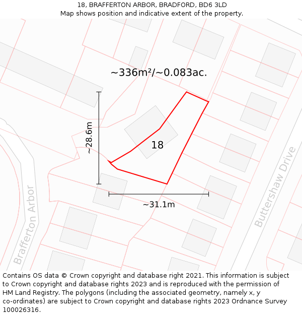 18, BRAFFERTON ARBOR, BRADFORD, BD6 3LD: Plot and title map