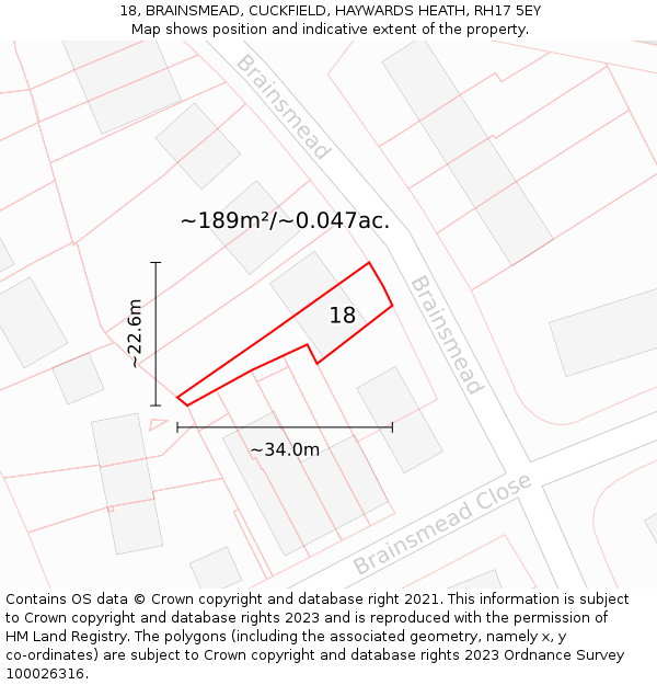 18, BRAINSMEAD, CUCKFIELD, HAYWARDS HEATH, RH17 5EY: Plot and title map