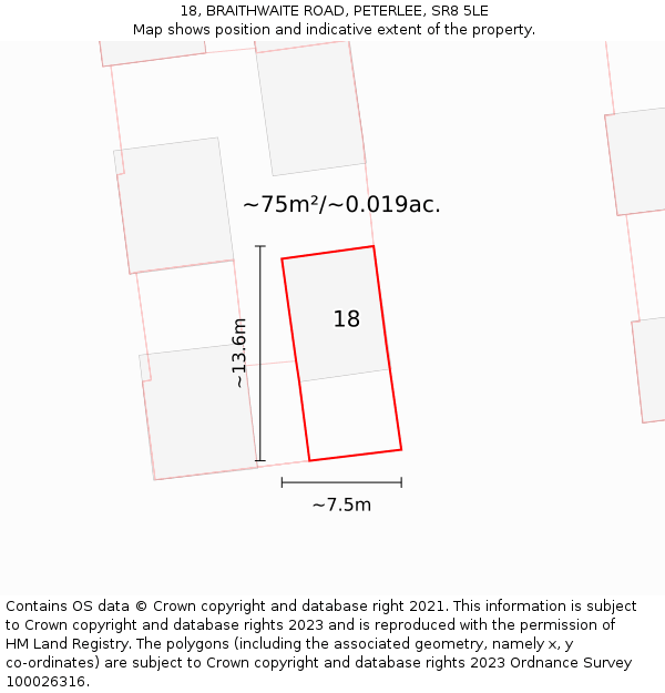 18, BRAITHWAITE ROAD, PETERLEE, SR8 5LE: Plot and title map