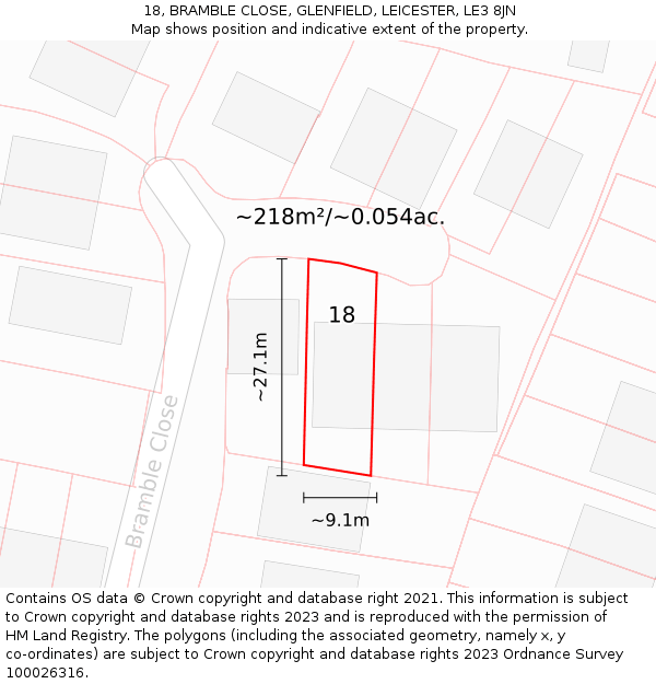 18, BRAMBLE CLOSE, GLENFIELD, LEICESTER, LE3 8JN: Plot and title map