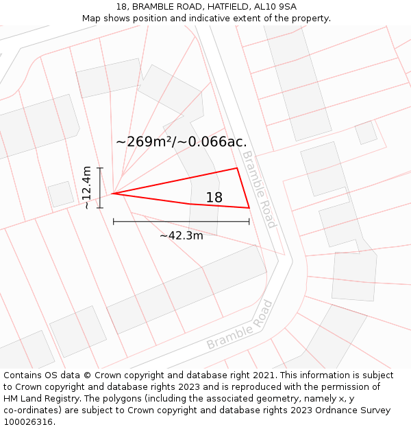 18, BRAMBLE ROAD, HATFIELD, AL10 9SA: Plot and title map