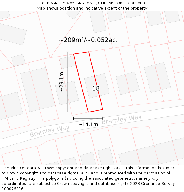 18, BRAMLEY WAY, MAYLAND, CHELMSFORD, CM3 6ER: Plot and title map