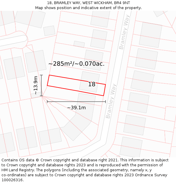 18, BRAMLEY WAY, WEST WICKHAM, BR4 9NT: Plot and title map