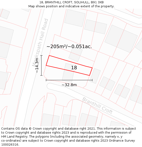 18, BRANTHILL CROFT, SOLIHULL, B91 3XB: Plot and title map