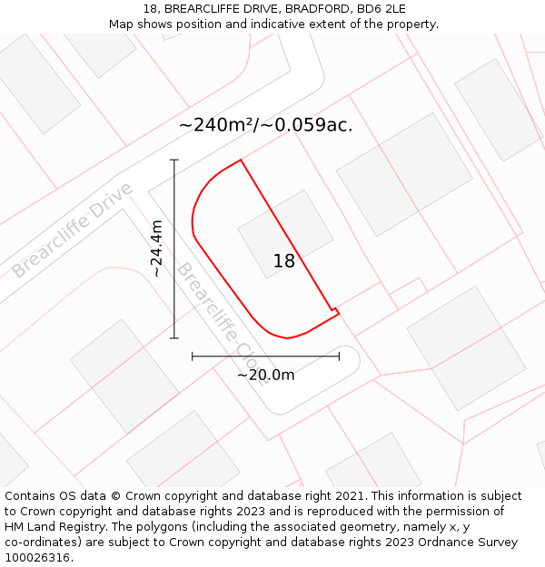 18, BREARCLIFFE DRIVE, BRADFORD, BD6 2LE: Plot and title map