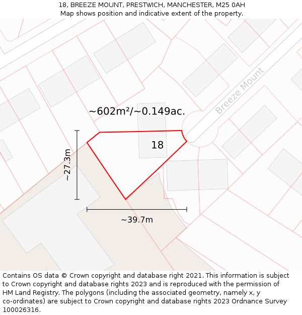 18, BREEZE MOUNT, PRESTWICH, MANCHESTER, M25 0AH: Plot and title map