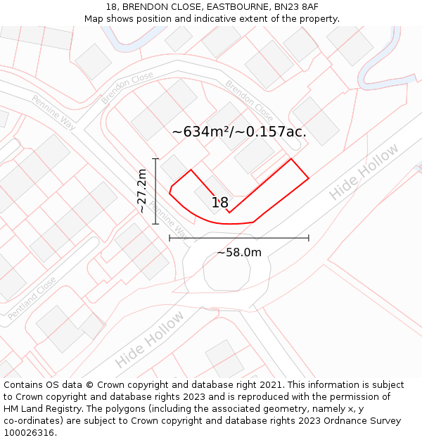 18, BRENDON CLOSE, EASTBOURNE, BN23 8AF: Plot and title map