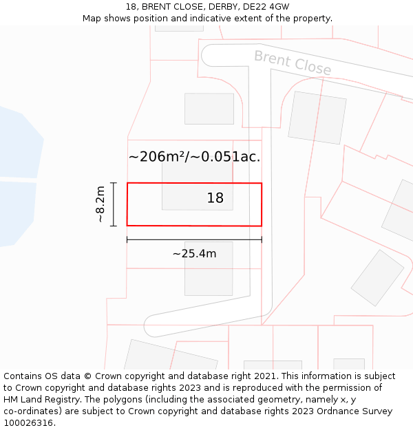 18, BRENT CLOSE, DERBY, DE22 4GW: Plot and title map