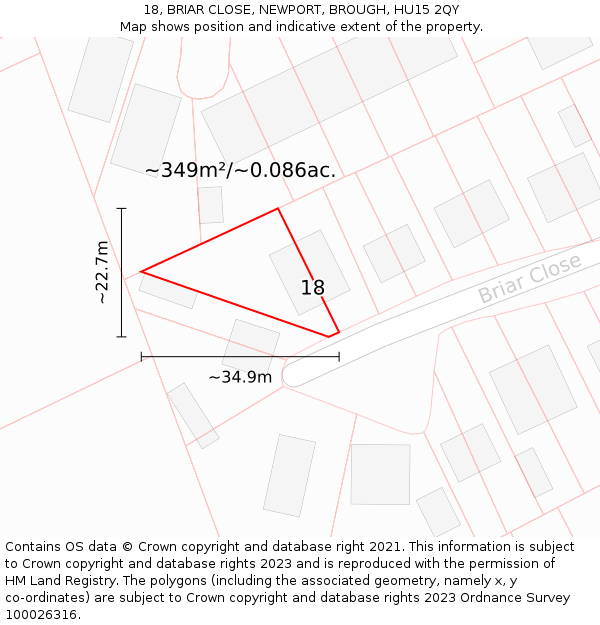 18, BRIAR CLOSE, NEWPORT, BROUGH, HU15 2QY: Plot and title map