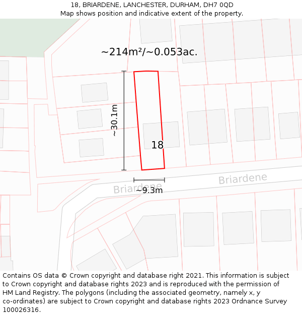 18, BRIARDENE, LANCHESTER, DURHAM, DH7 0QD: Plot and title map