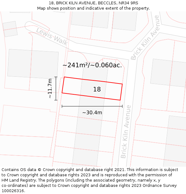 18, BRICK KILN AVENUE, BECCLES, NR34 9RS: Plot and title map