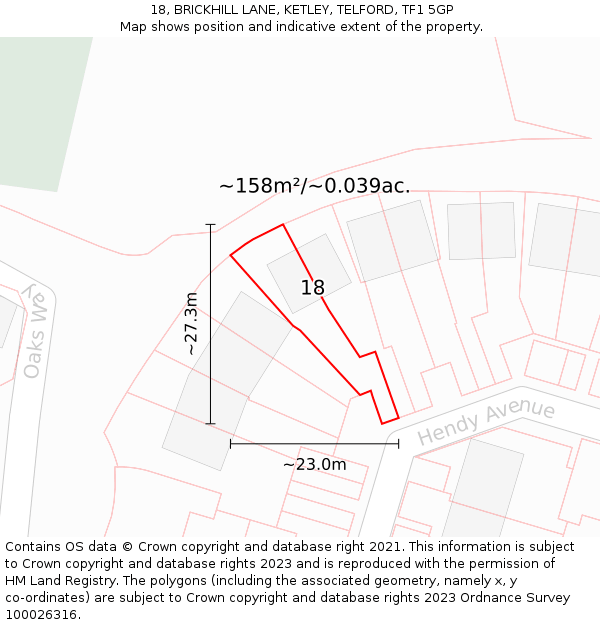 18, BRICKHILL LANE, KETLEY, TELFORD, TF1 5GP: Plot and title map