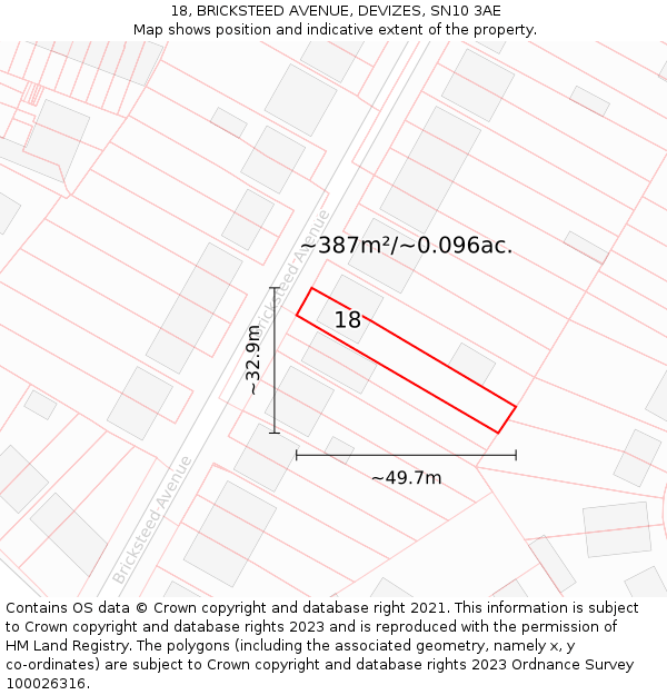 18, BRICKSTEED AVENUE, DEVIZES, SN10 3AE: Plot and title map