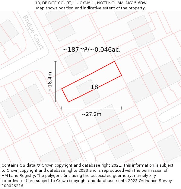 18, BRIDGE COURT, HUCKNALL, NOTTINGHAM, NG15 6BW: Plot and title map