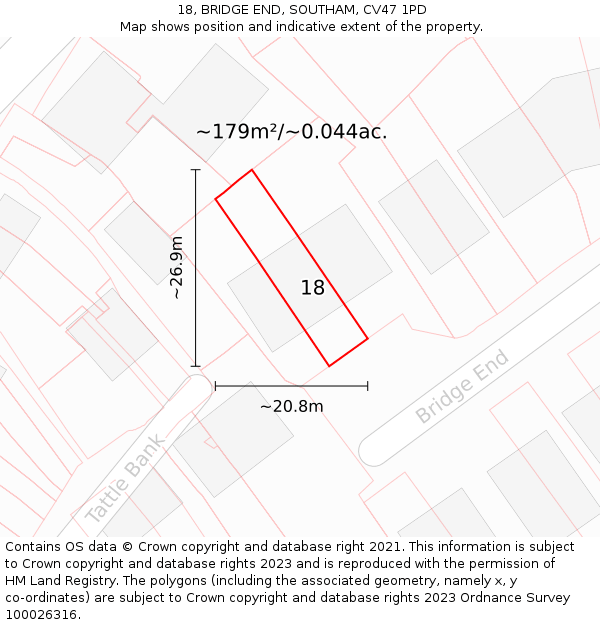 18, BRIDGE END, SOUTHAM, CV47 1PD: Plot and title map