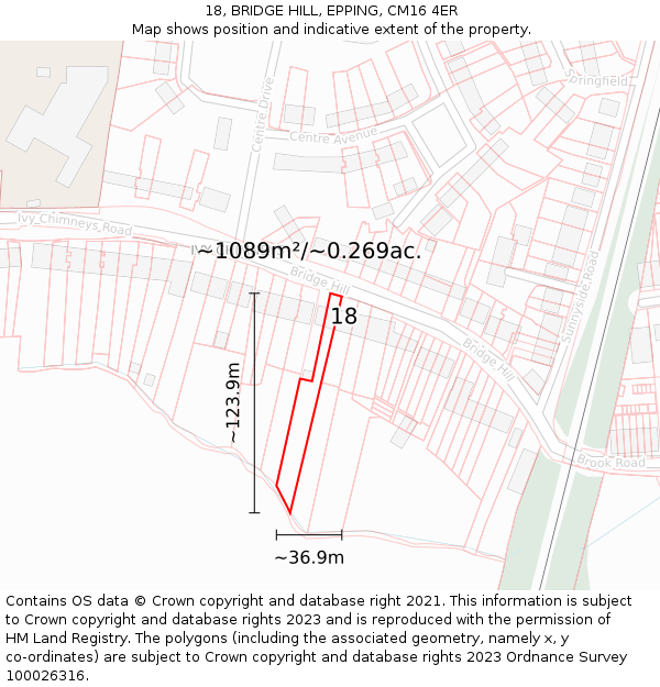 18, BRIDGE HILL, EPPING, CM16 4ER: Plot and title map