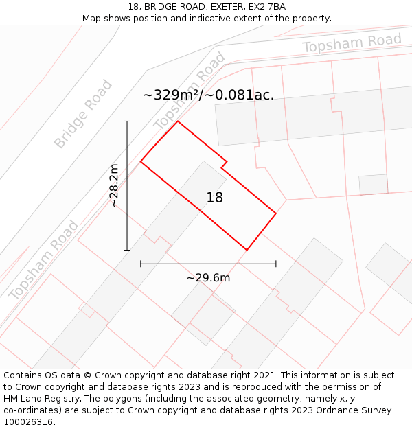 18, BRIDGE ROAD, EXETER, EX2 7BA: Plot and title map