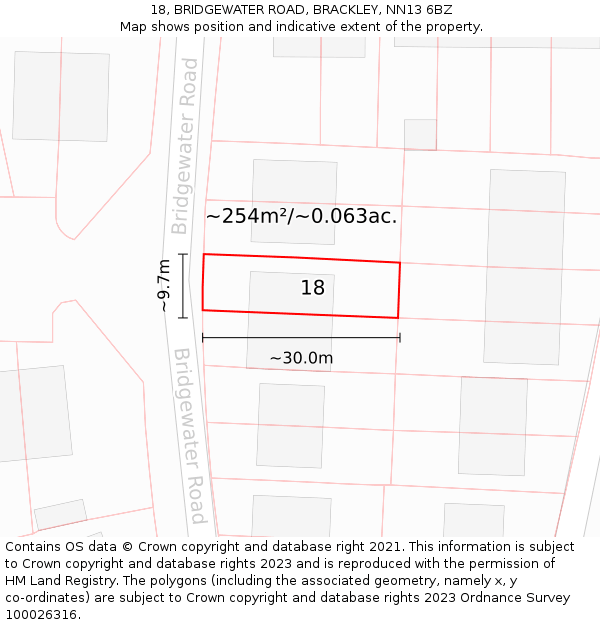 18, BRIDGEWATER ROAD, BRACKLEY, NN13 6BZ: Plot and title map