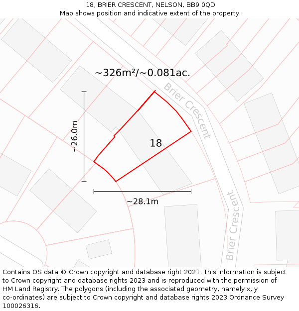18, BRIER CRESCENT, NELSON, BB9 0QD: Plot and title map