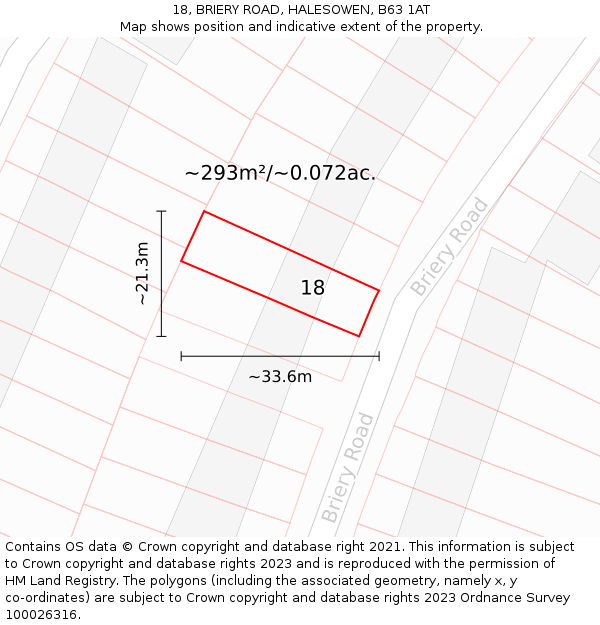18, BRIERY ROAD, HALESOWEN, B63 1AT: Plot and title map