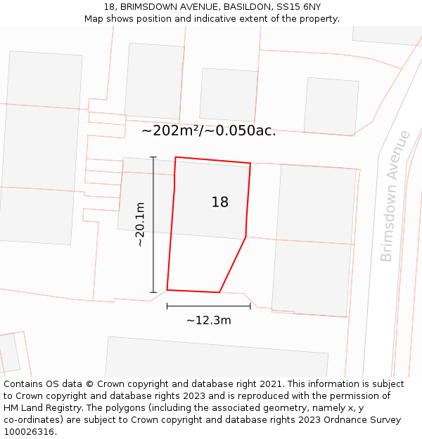 18, BRIMSDOWN AVENUE, BASILDON, SS15 6NY: Plot and title map